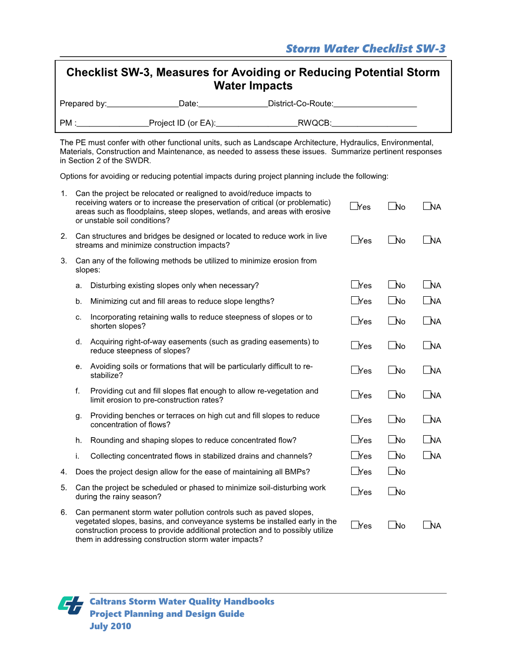 Options for Avoiding Or Reducing Potential Impacts During Project Planning Include The