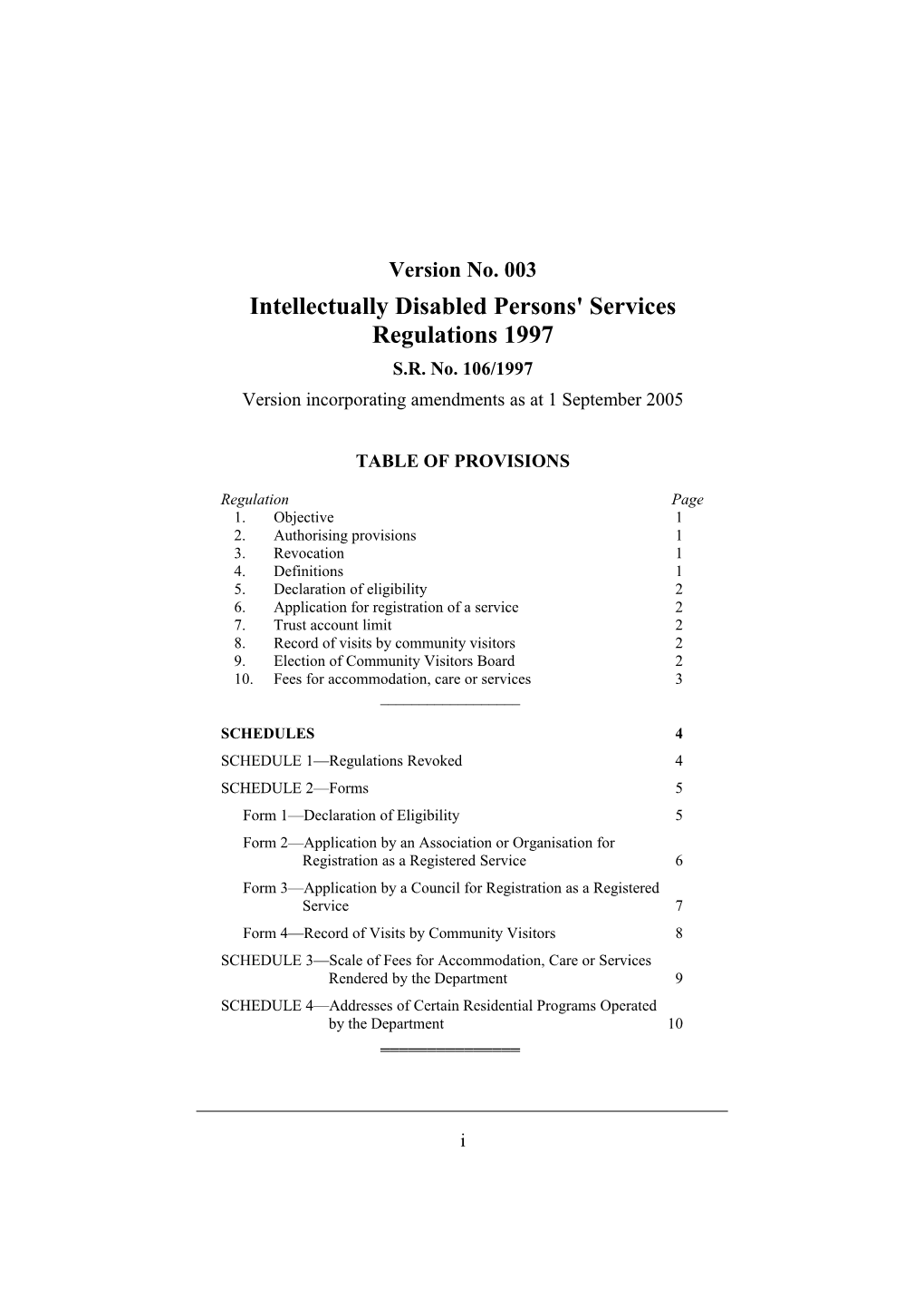 Intellectually Disabled Persons' Services Regulations 1997