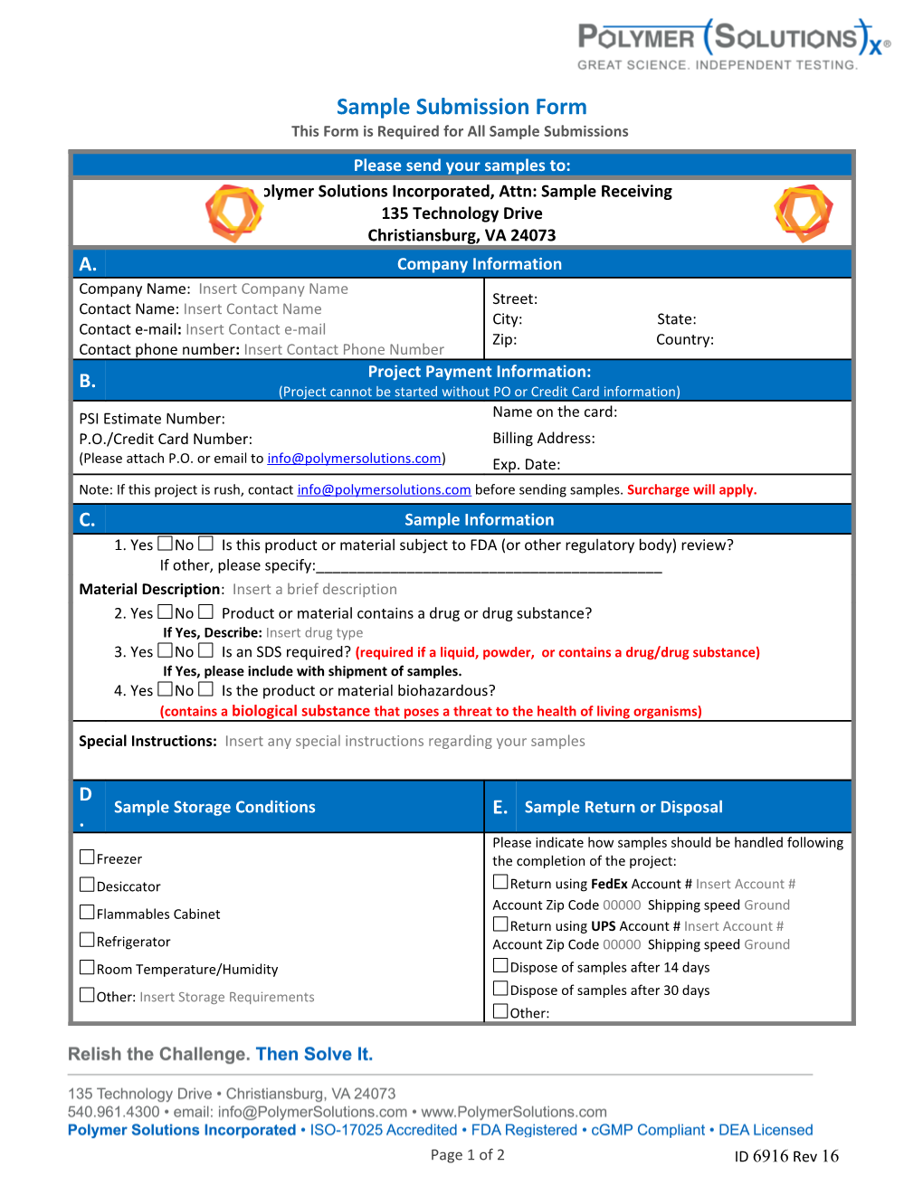 This Form Is Required for All Sample Submissions