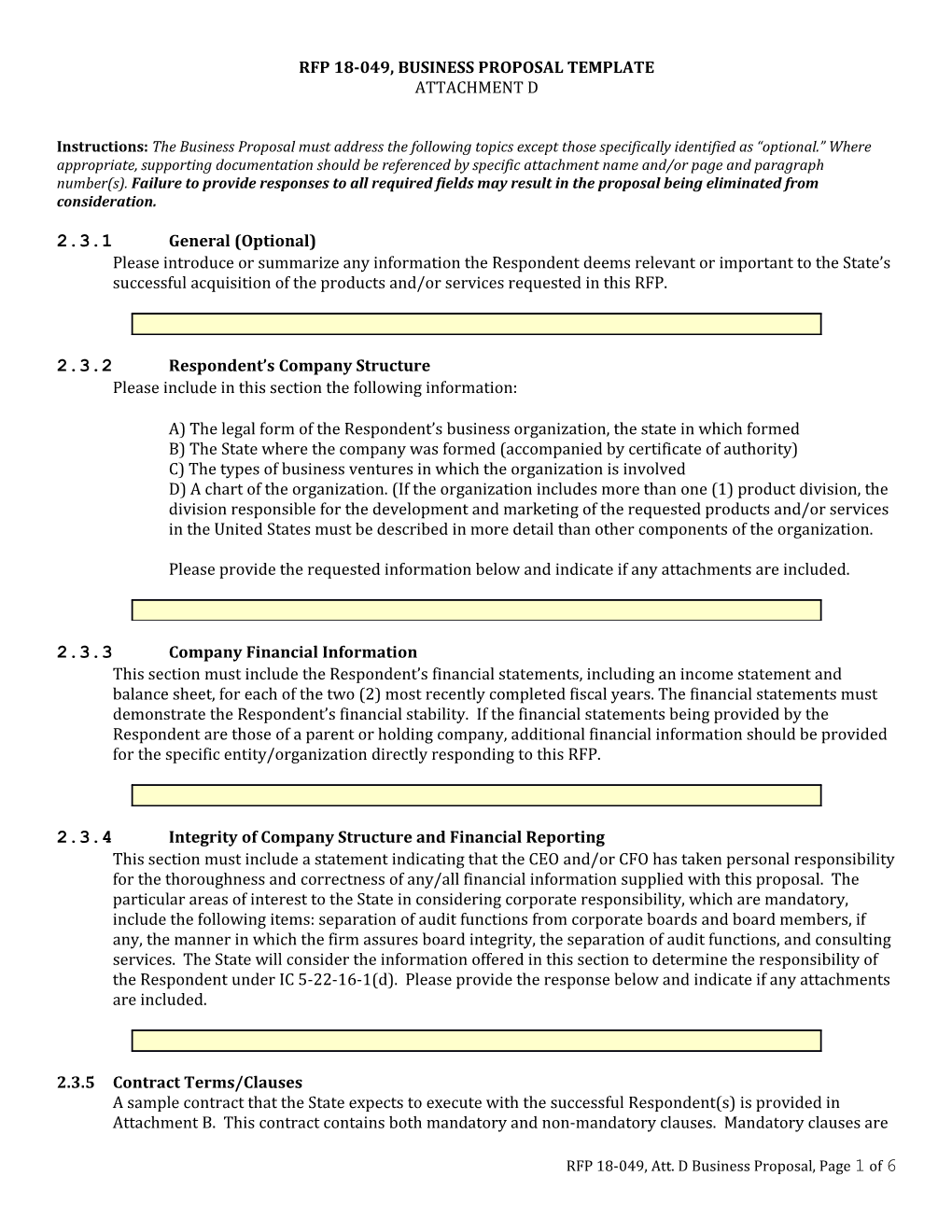 Rfp 18-049, Business Proposal Template