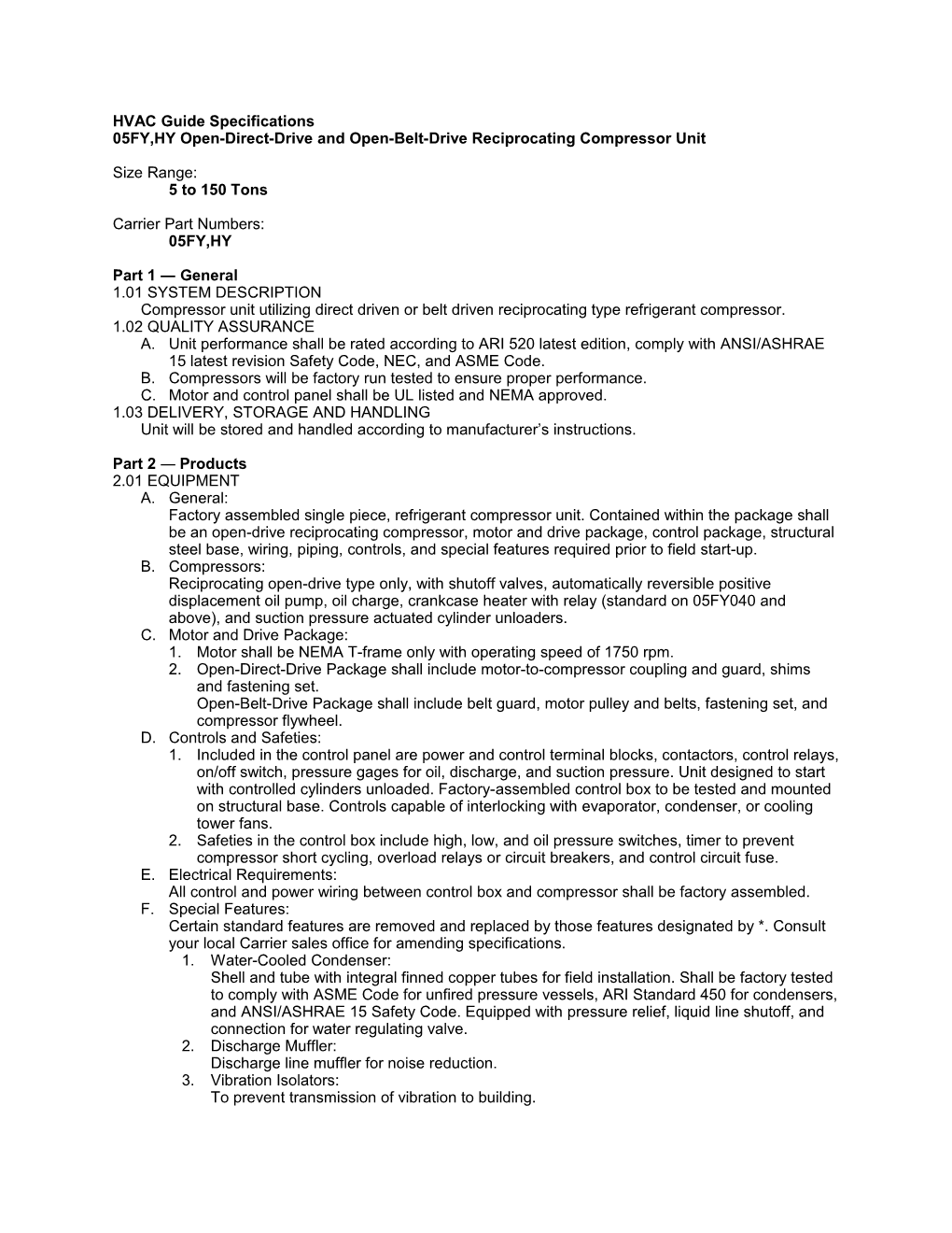 05FY,HY Guide Specifications, 5 to 150 Tons