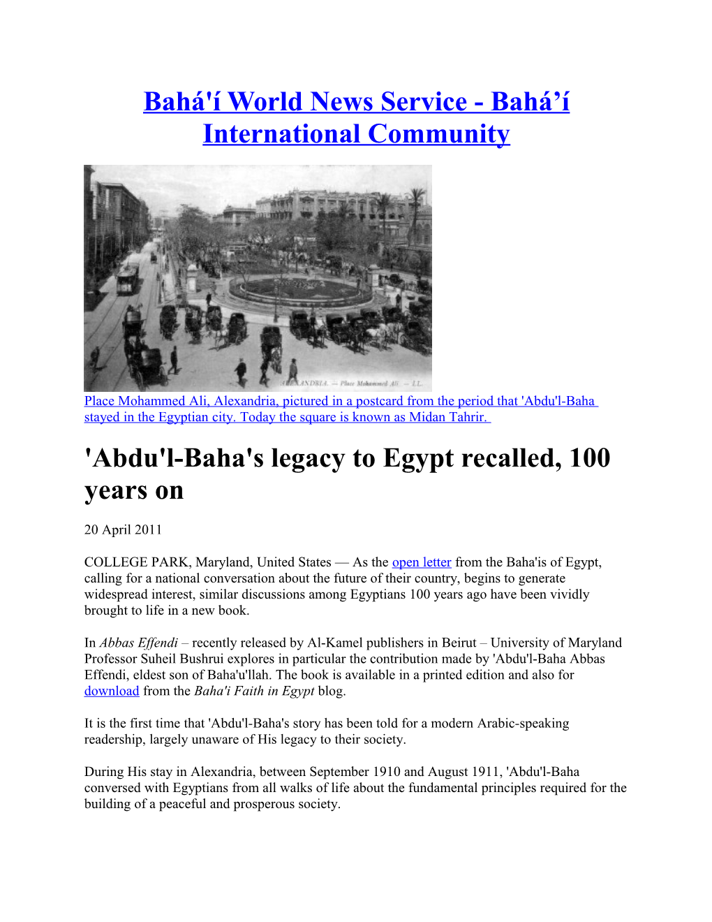 Bahá'í World News Service - Bahá Í International Community