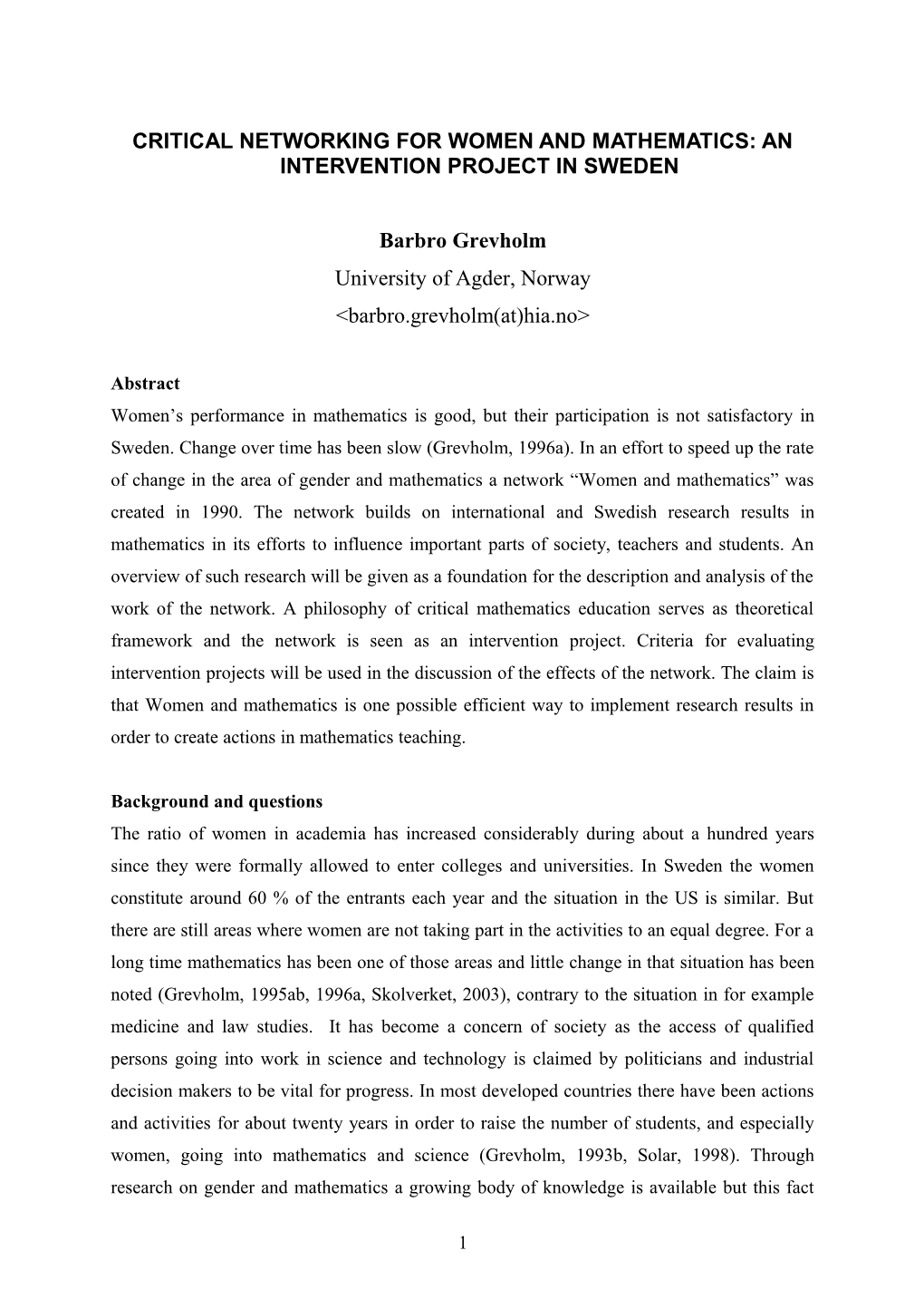 Increasing Women S Participation in Mathematics: the Role of Networking