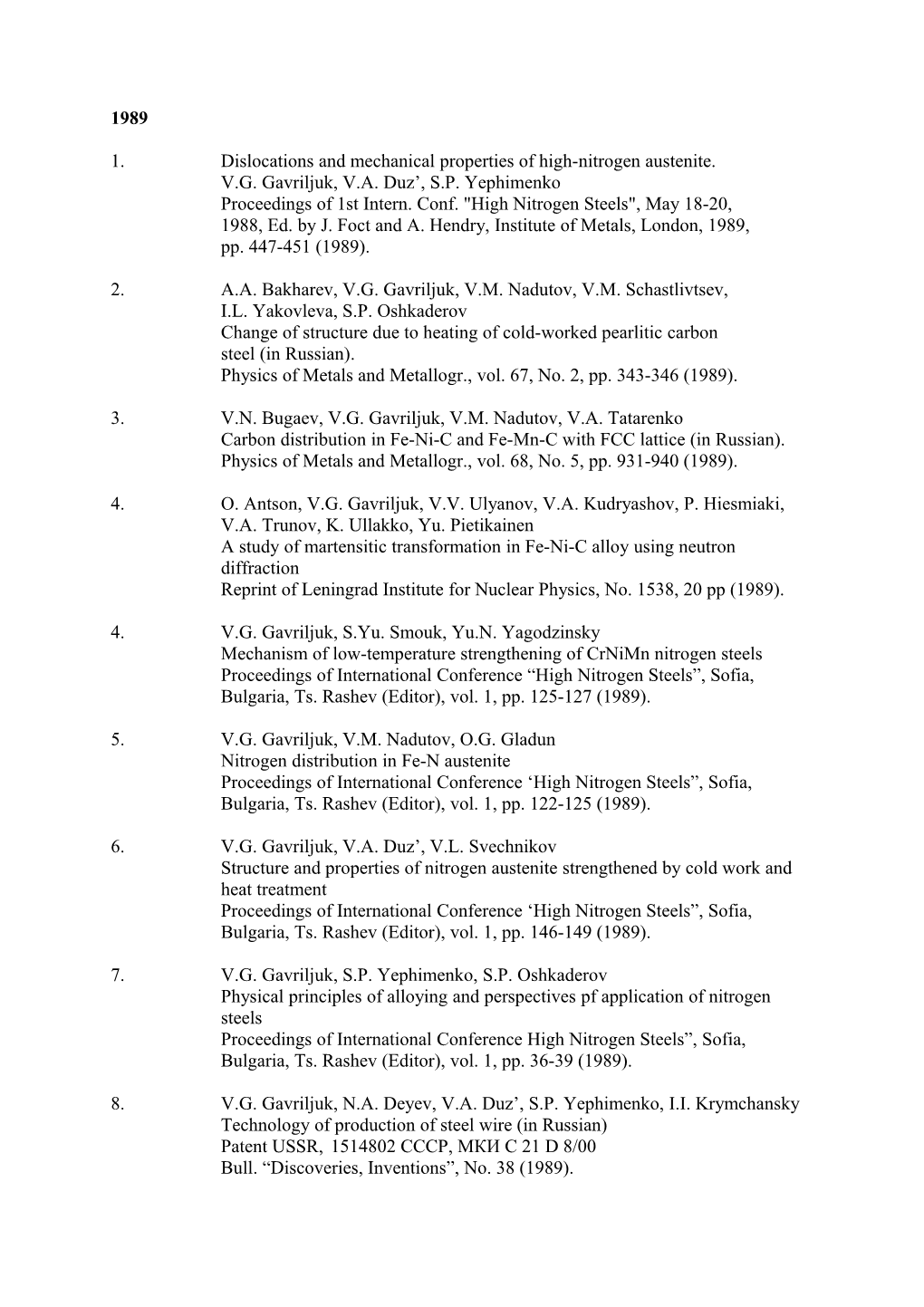 1. Dislocations and Mechanical Properties of High-Nitrogen Austenite