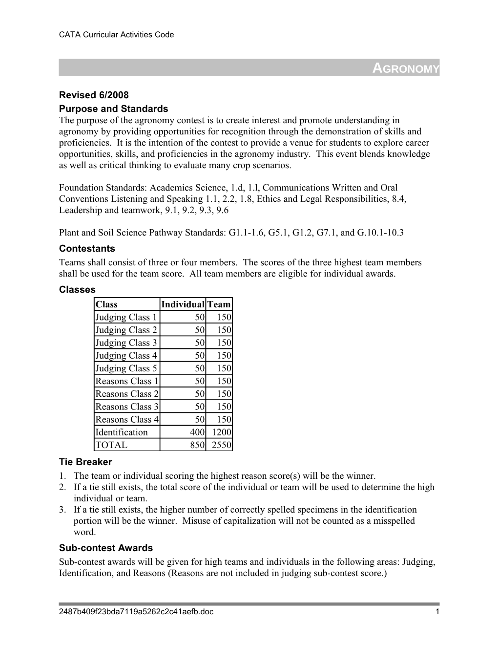 CATA Curricular Activities Code Agronomy