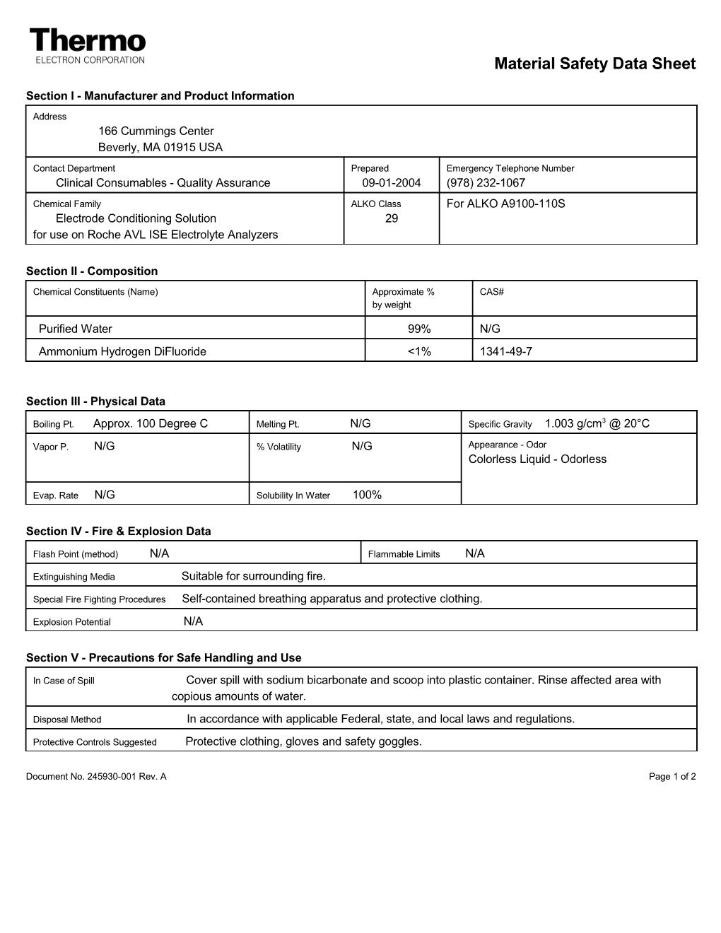 Thermo ALKO MSDS Class 03