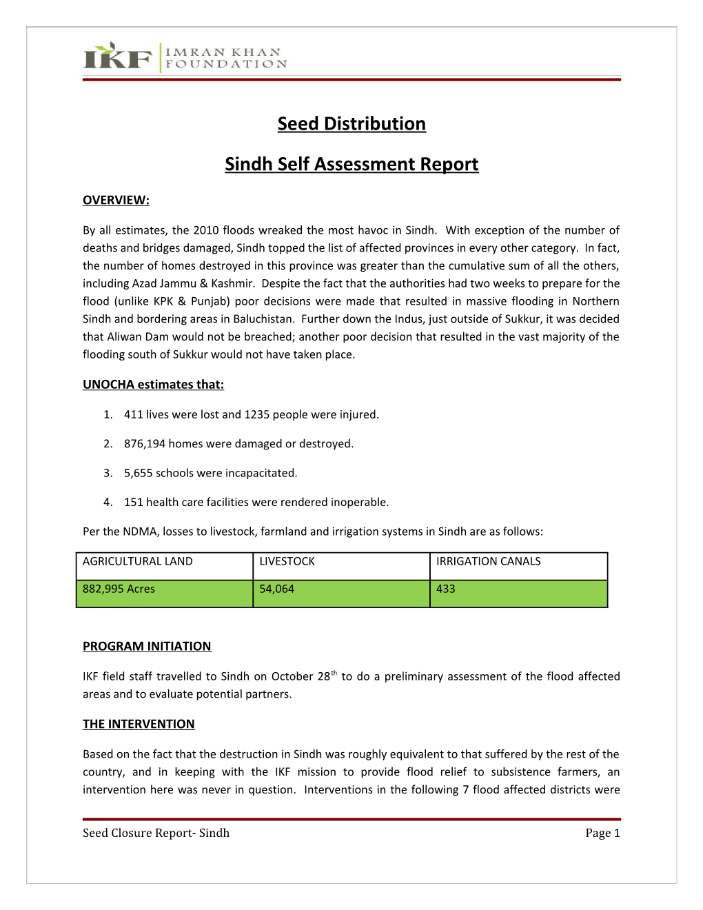 Sindh Self Assessment Report