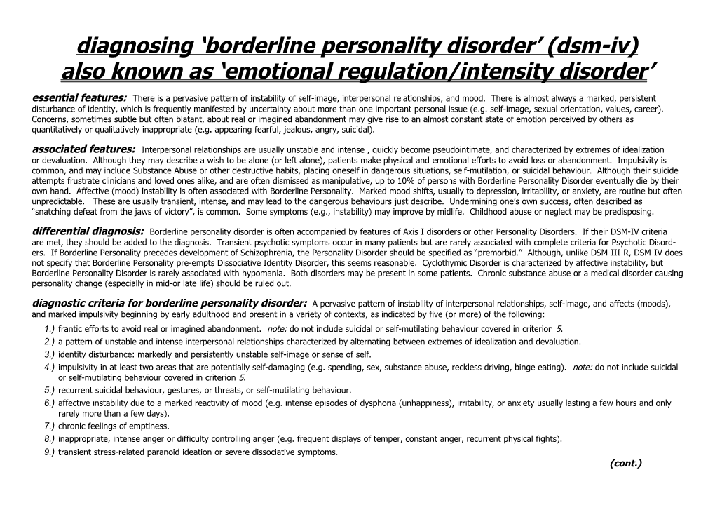 Diagnosing Borderline Personality Disorder (Dsm-Iv)