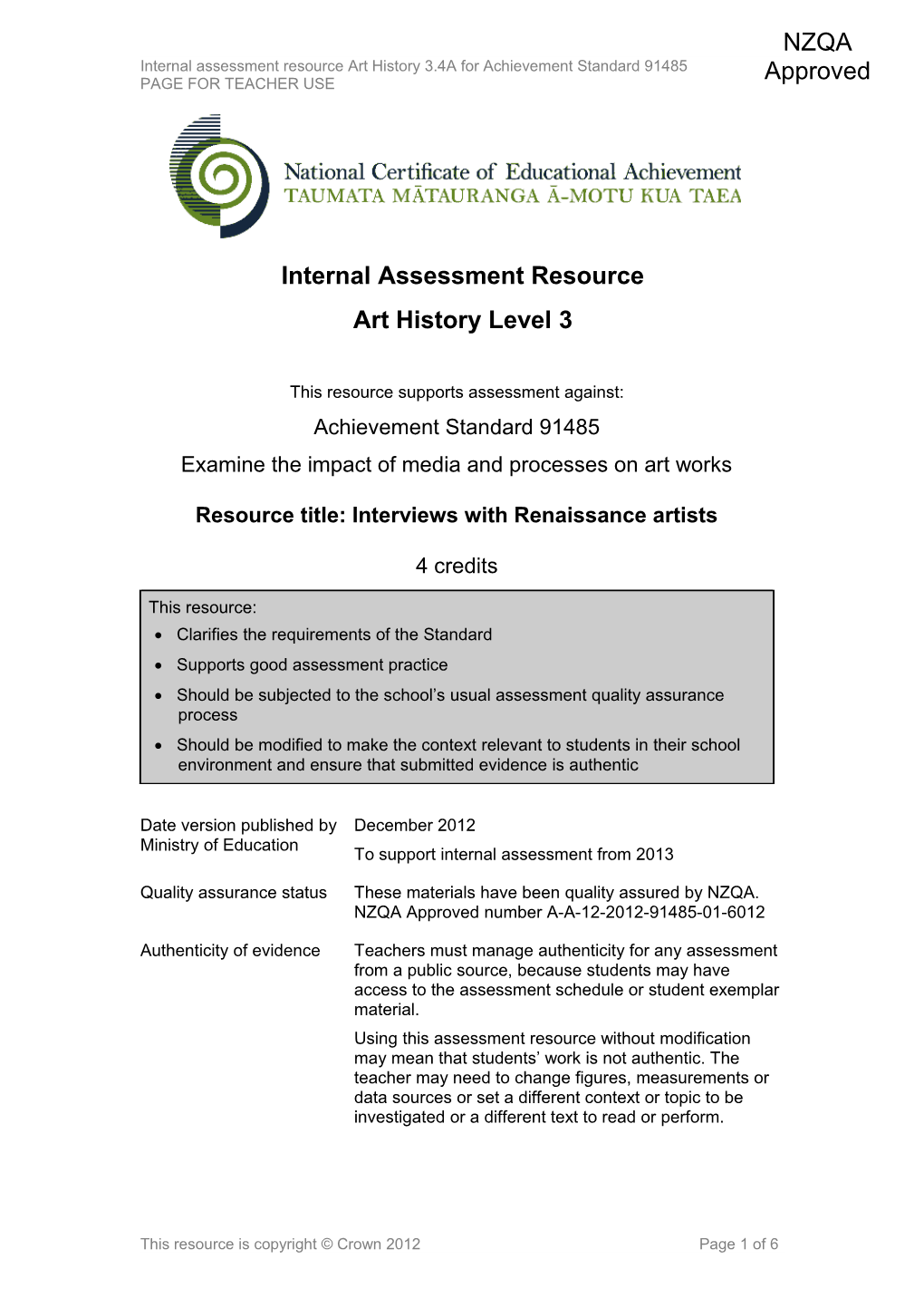 Level 3 Art History Internal Assessment Resource s1