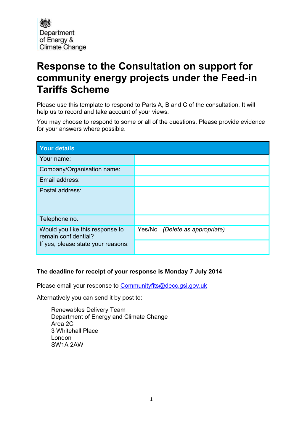 Response to the Consultation on Support for Community Energy Projects Under the Feed-In