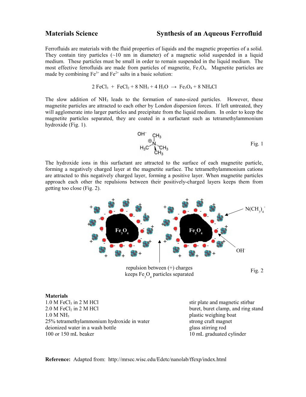 Materials Science Synthesis of an Aqueous Ferrofluid