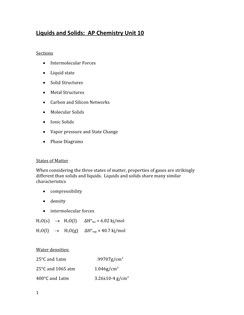 Liquids and Solids: AP Chemistry Unit 10