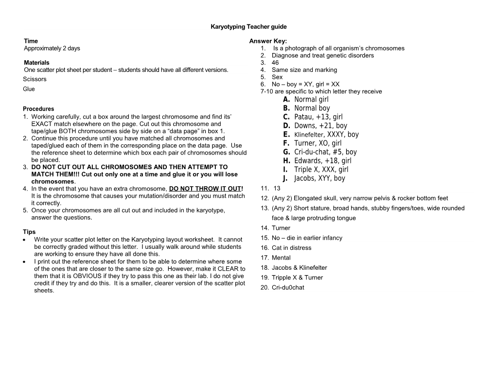 Karyotyping Teacher Guide