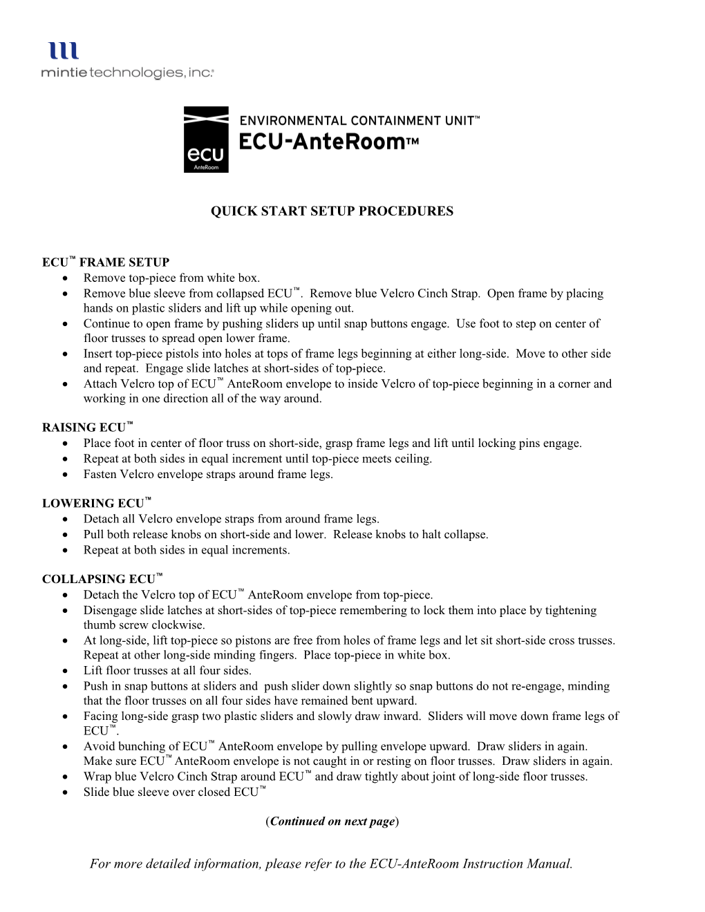 Ecu Quick Start Setup Procedures