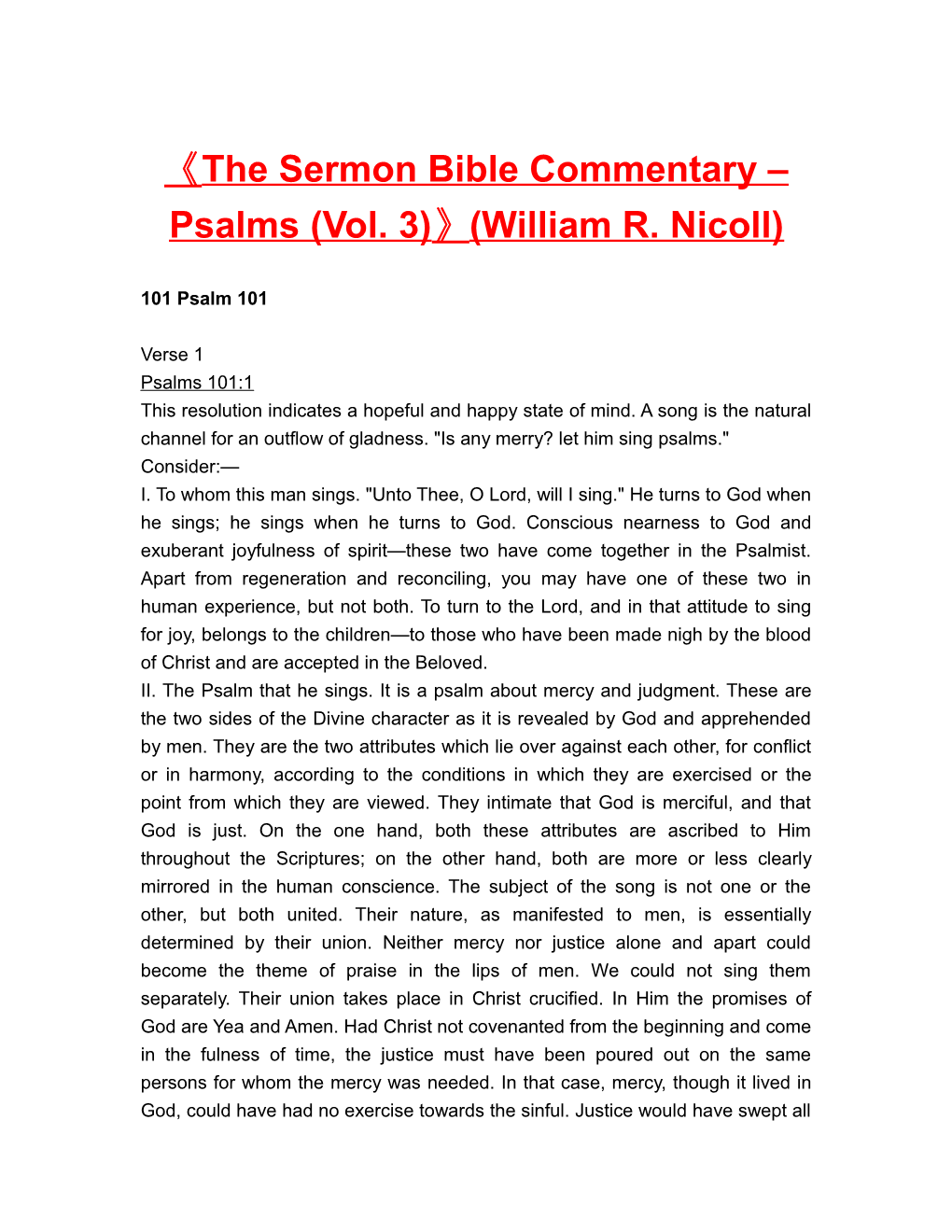 The Sermon Bible Commentary Psalms (Vol. 3) (William R. Nicoll)
