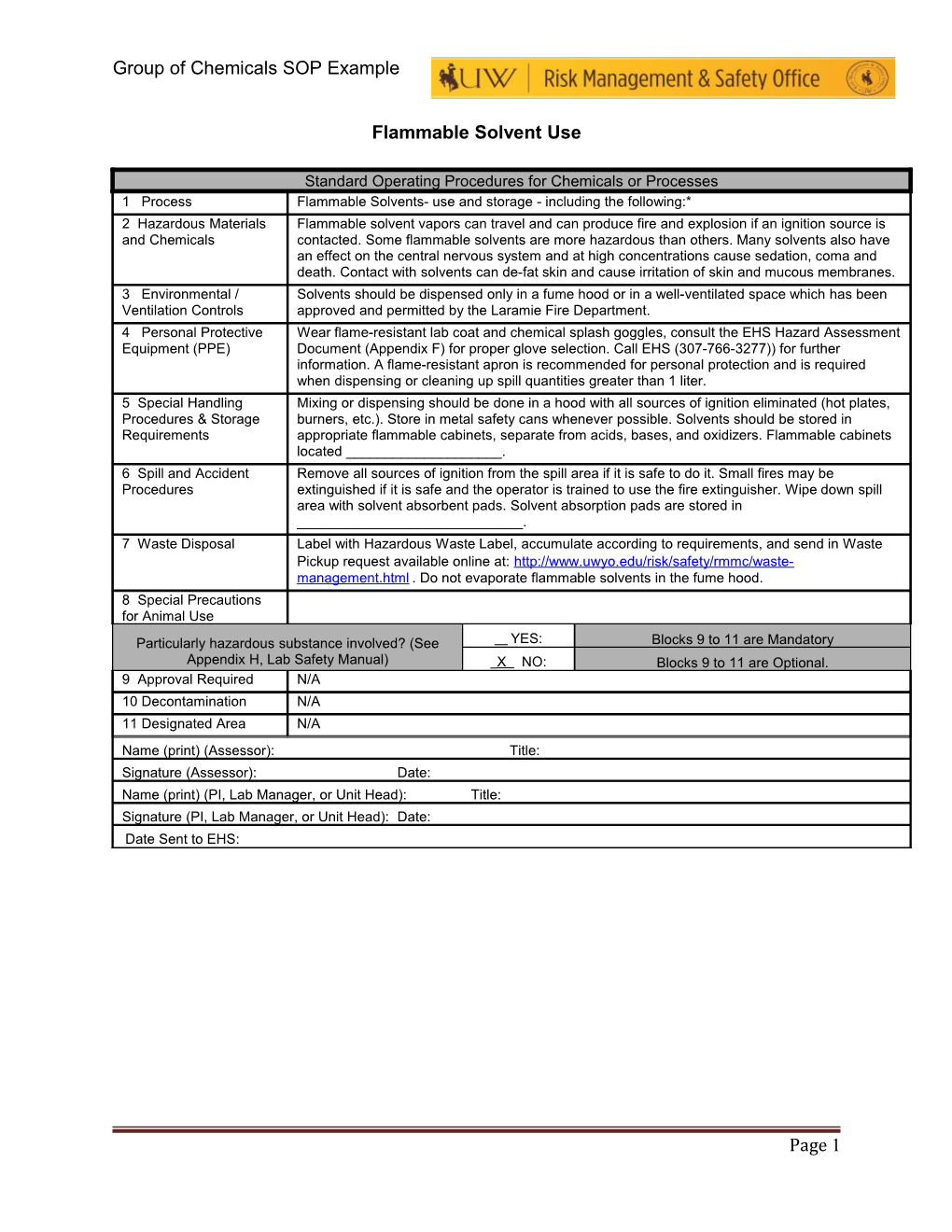 Flammable Solvent Use