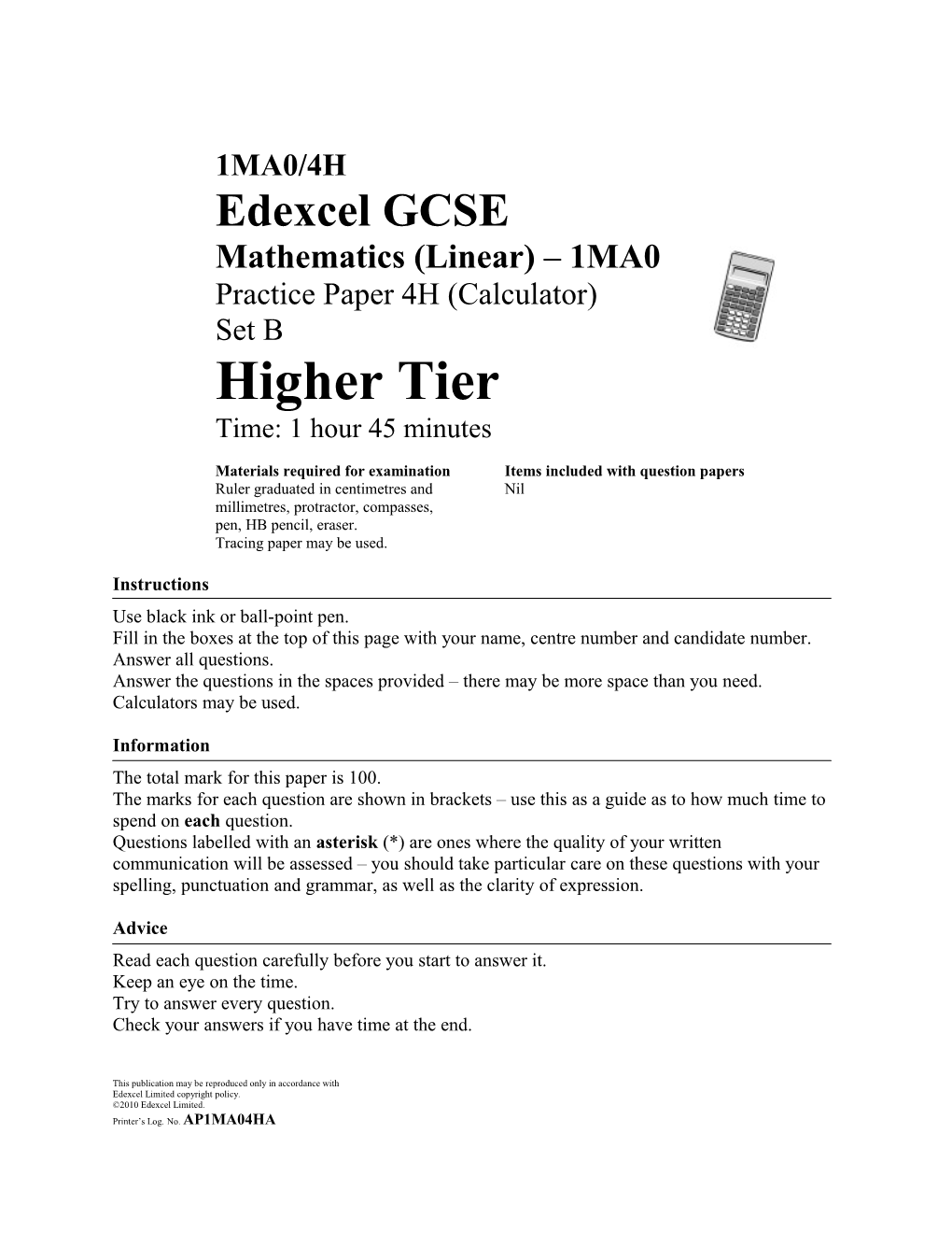 Mathematics (Linear) 1MA0 s4