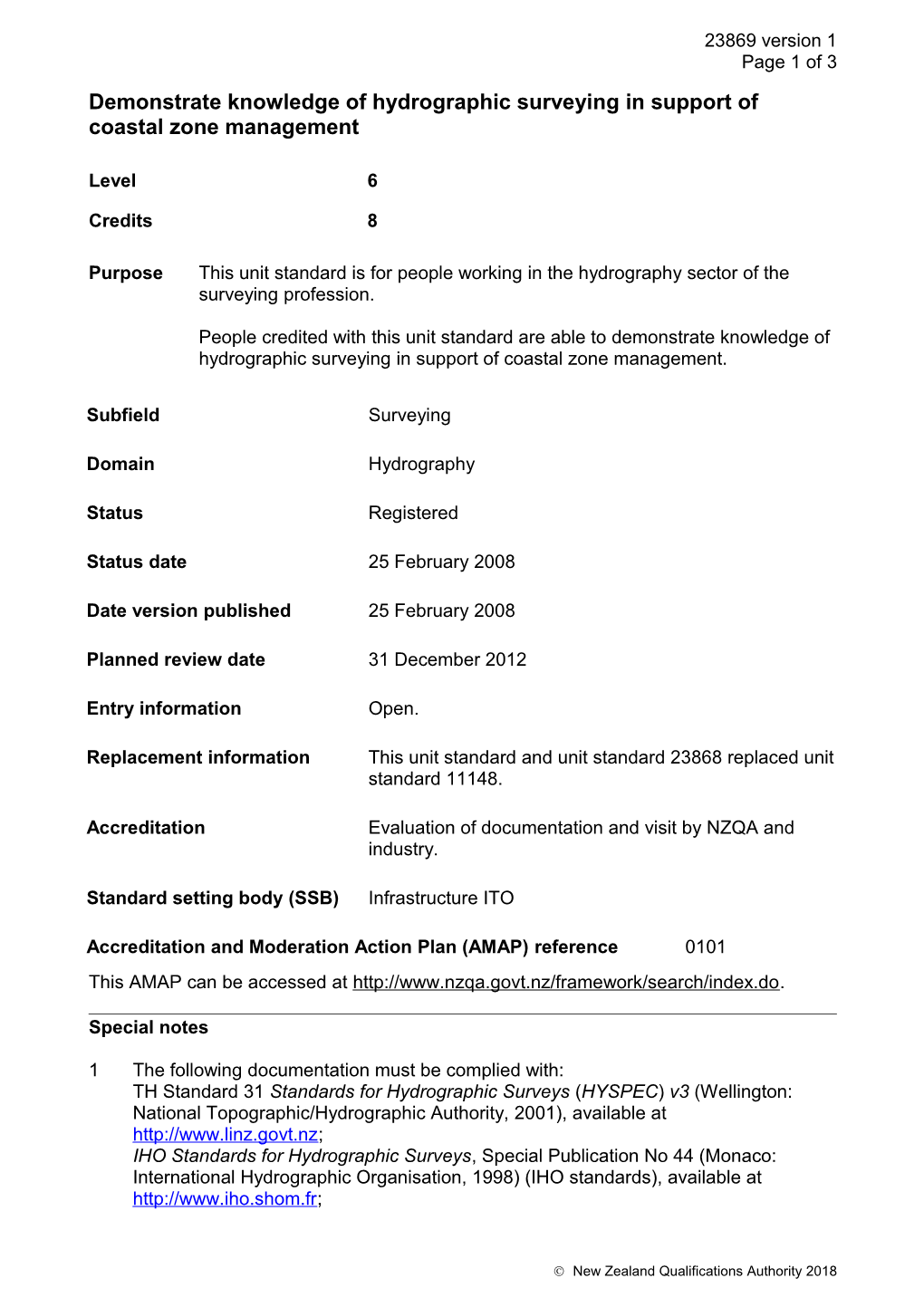 23869 Demonstrate Knowledge of Hydrographic Surveying in Support of Coastal Zone Management