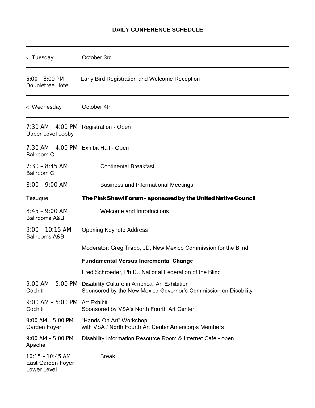 Daily Conference Schedule