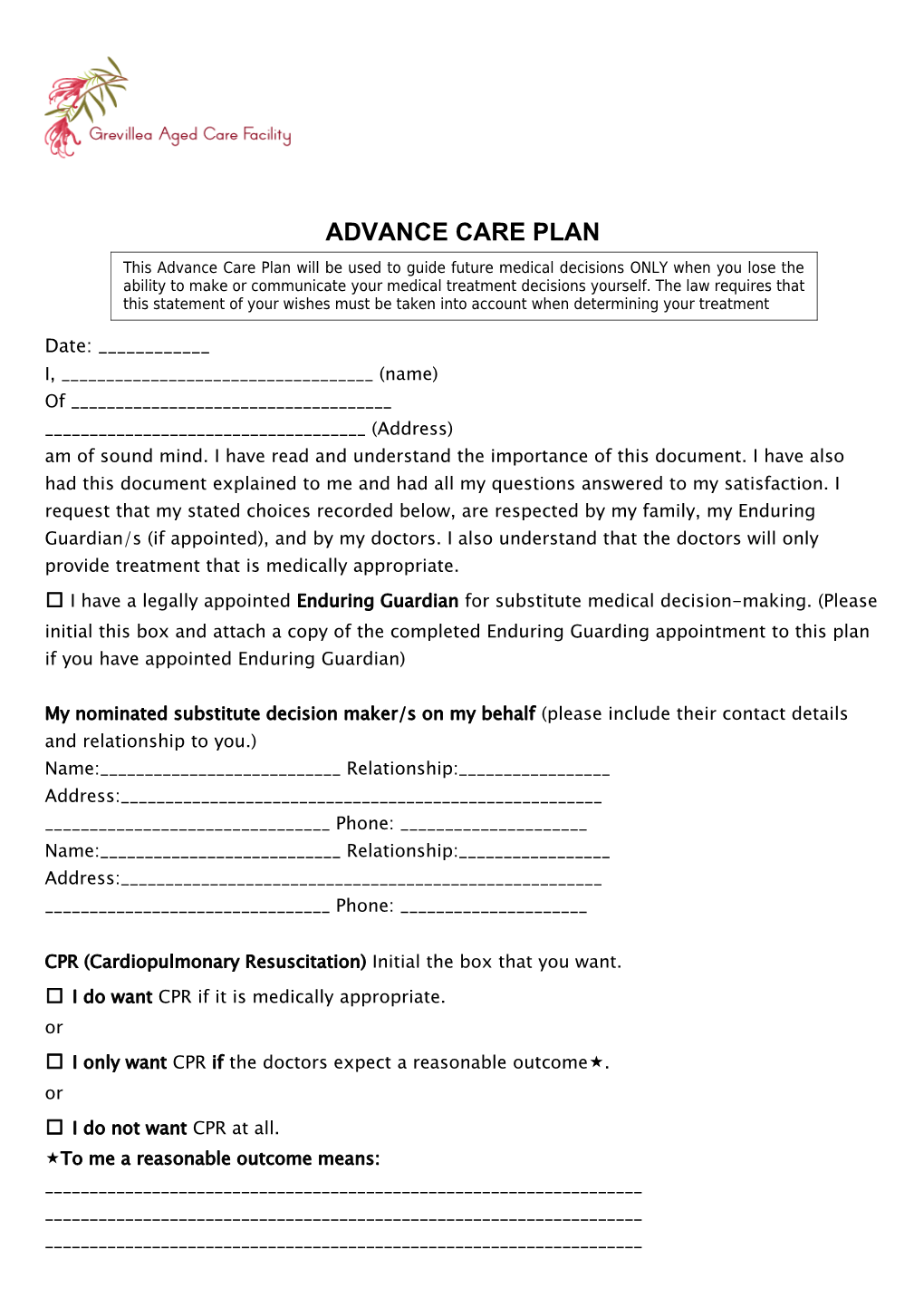 Advance Care Plan