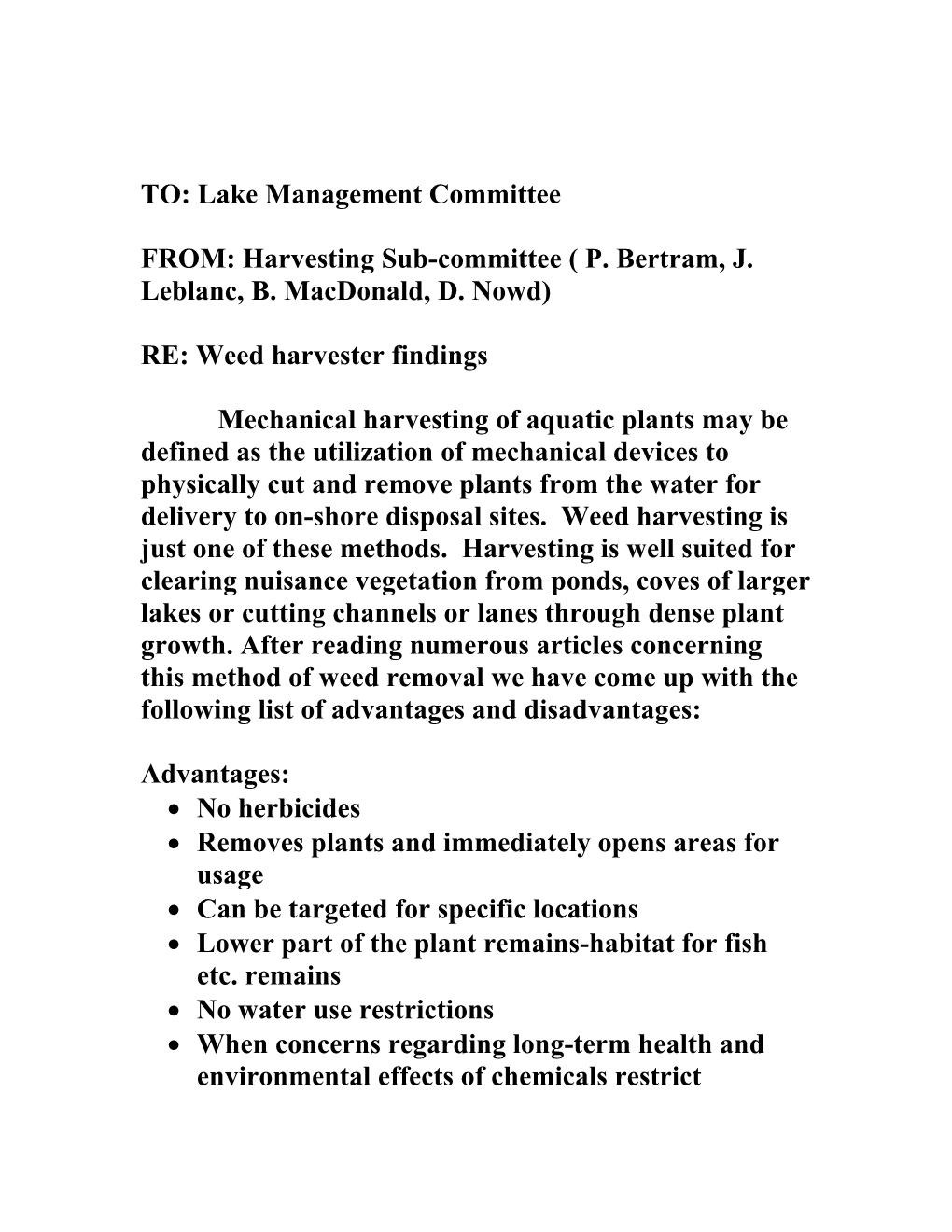 TO: Lake Management Committee
