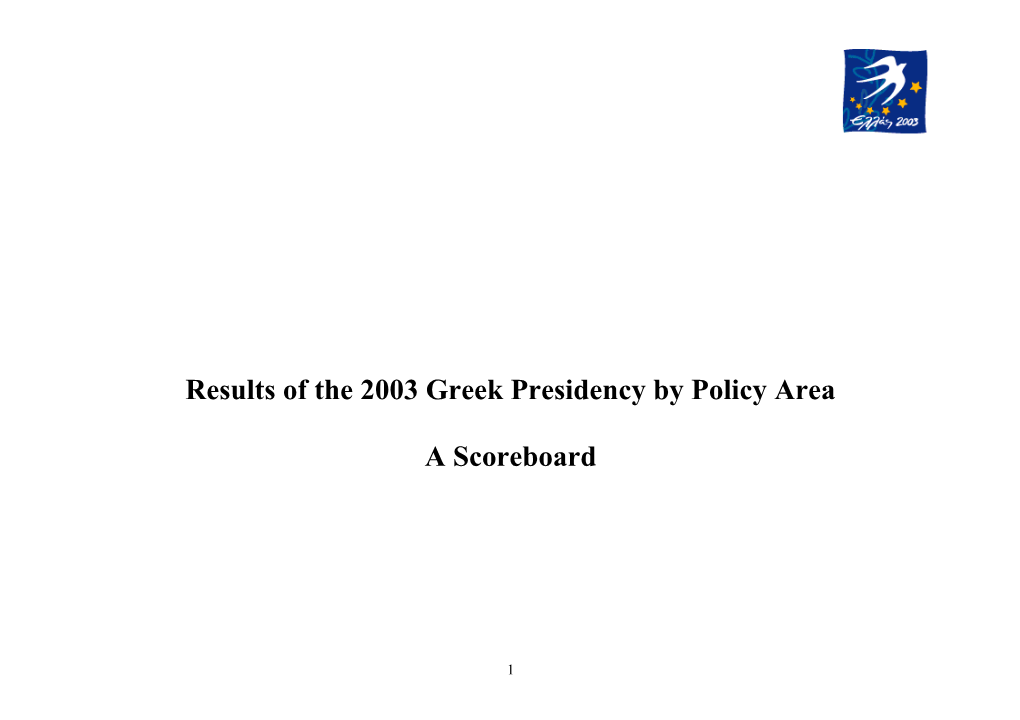 Results of the 2003 Greek Presidency by Policy Area