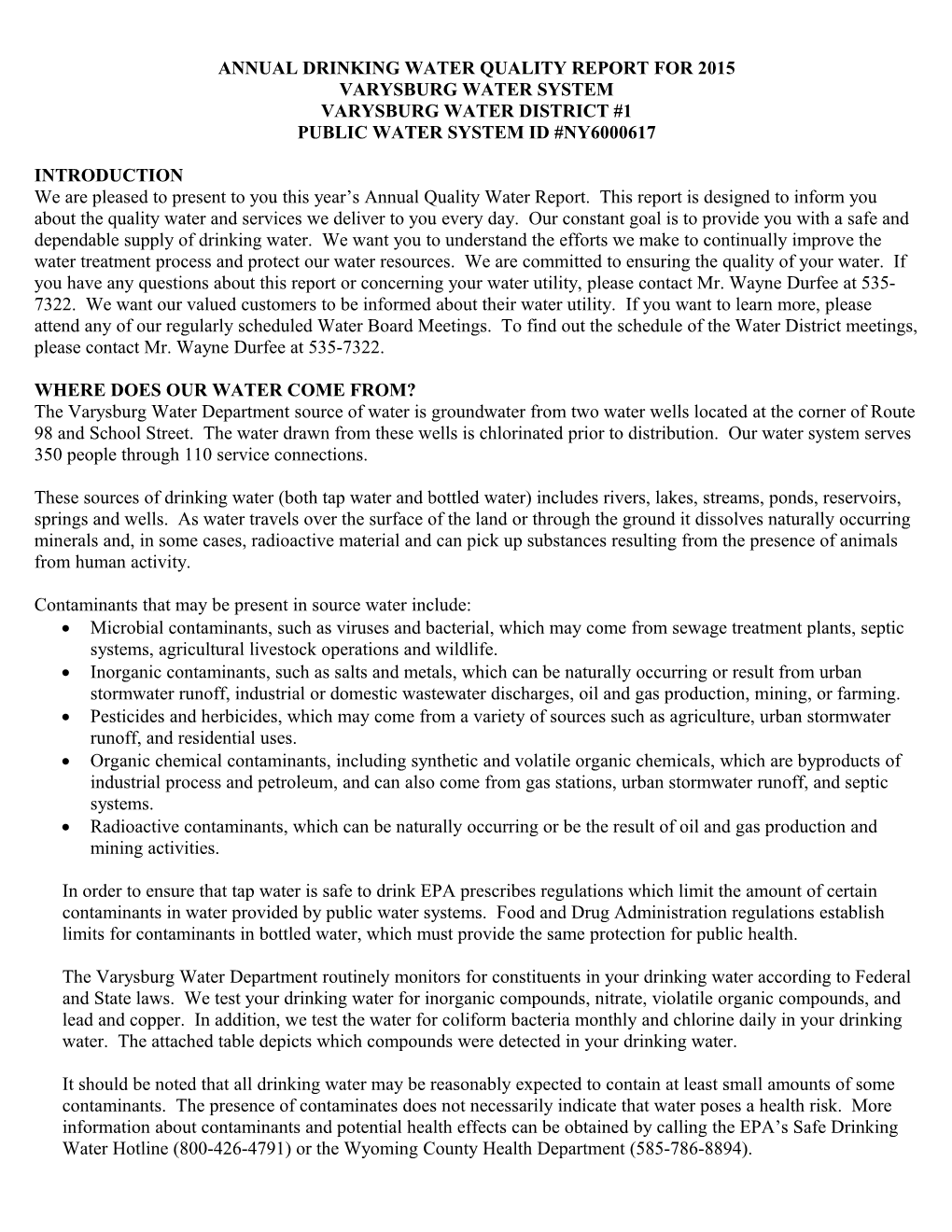 Annual Drinking Water Quality Report for 2005