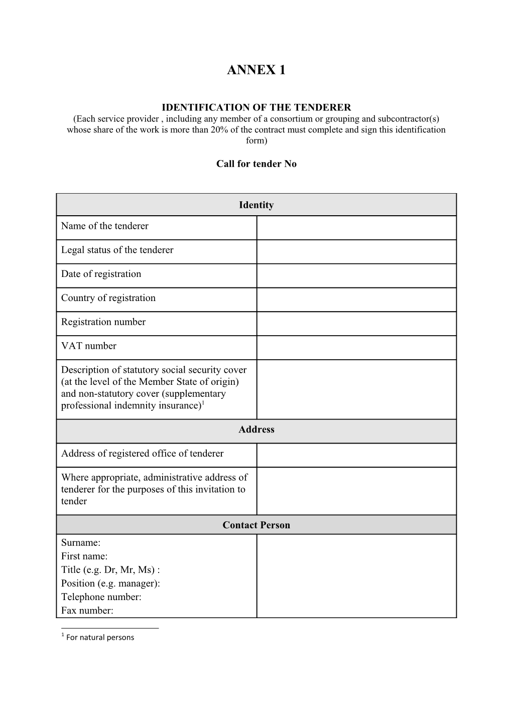 Identification of the Tenderer