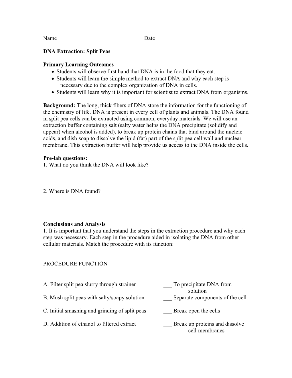 DNA Extraction: Split Peas