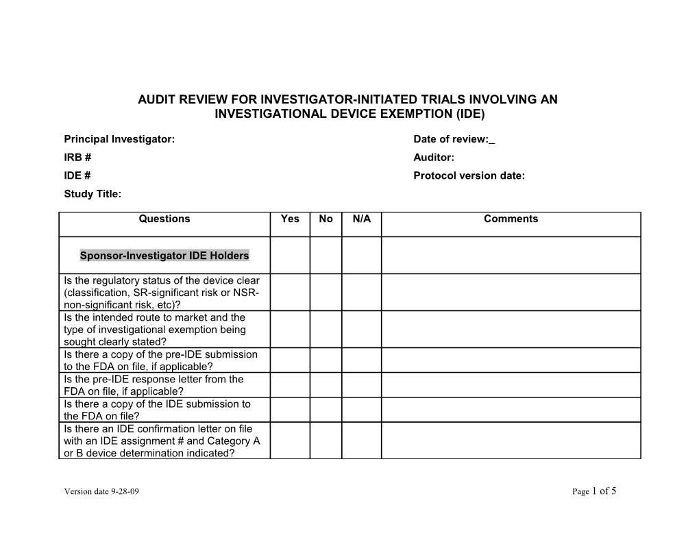 Audit Review for Trials Involving an Investigational New Drug (Ind)