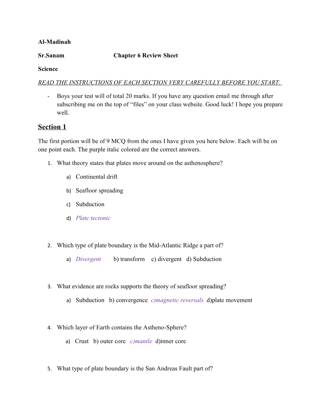 Sr.Sanam Chapter 6 Review Sheet