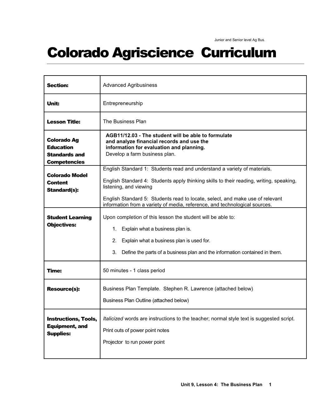 Colorado Agriscience Curriculum s1