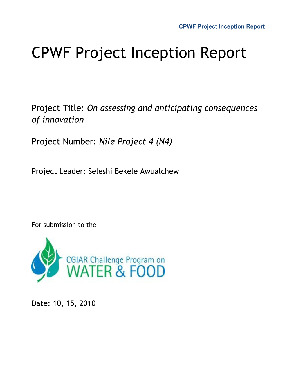 CPWF Project Inception Report