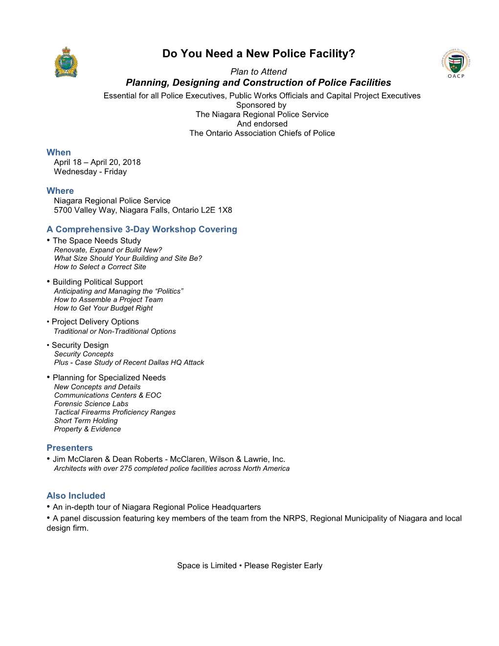 Space Is Limited Please Register Early