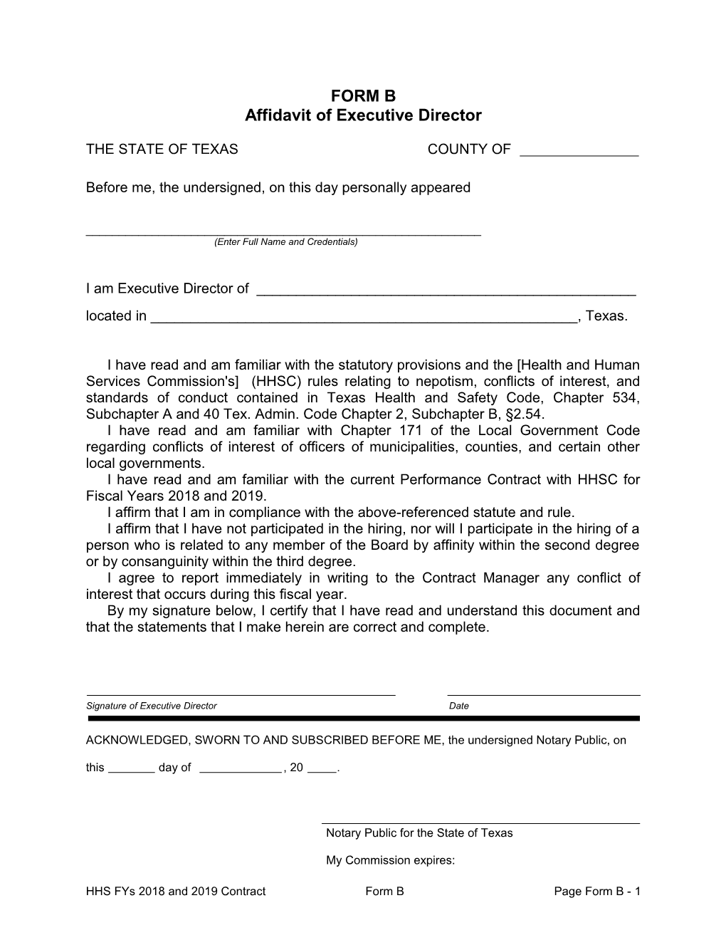 Affidavit of Executive Director