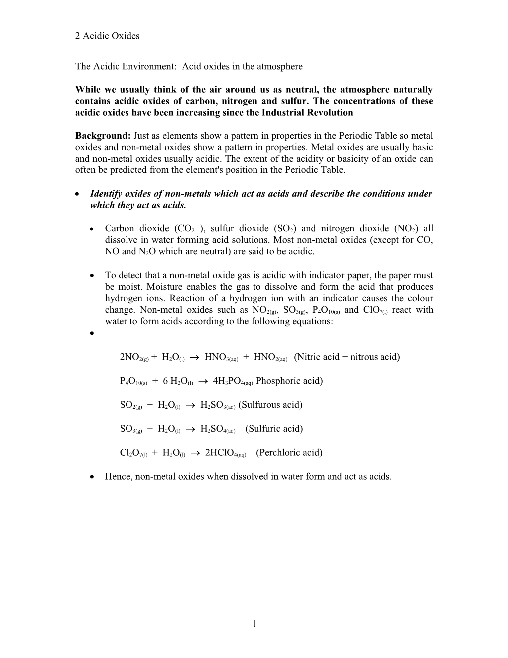 The Acidic Environment: Acid Oxides in the Atmosphere