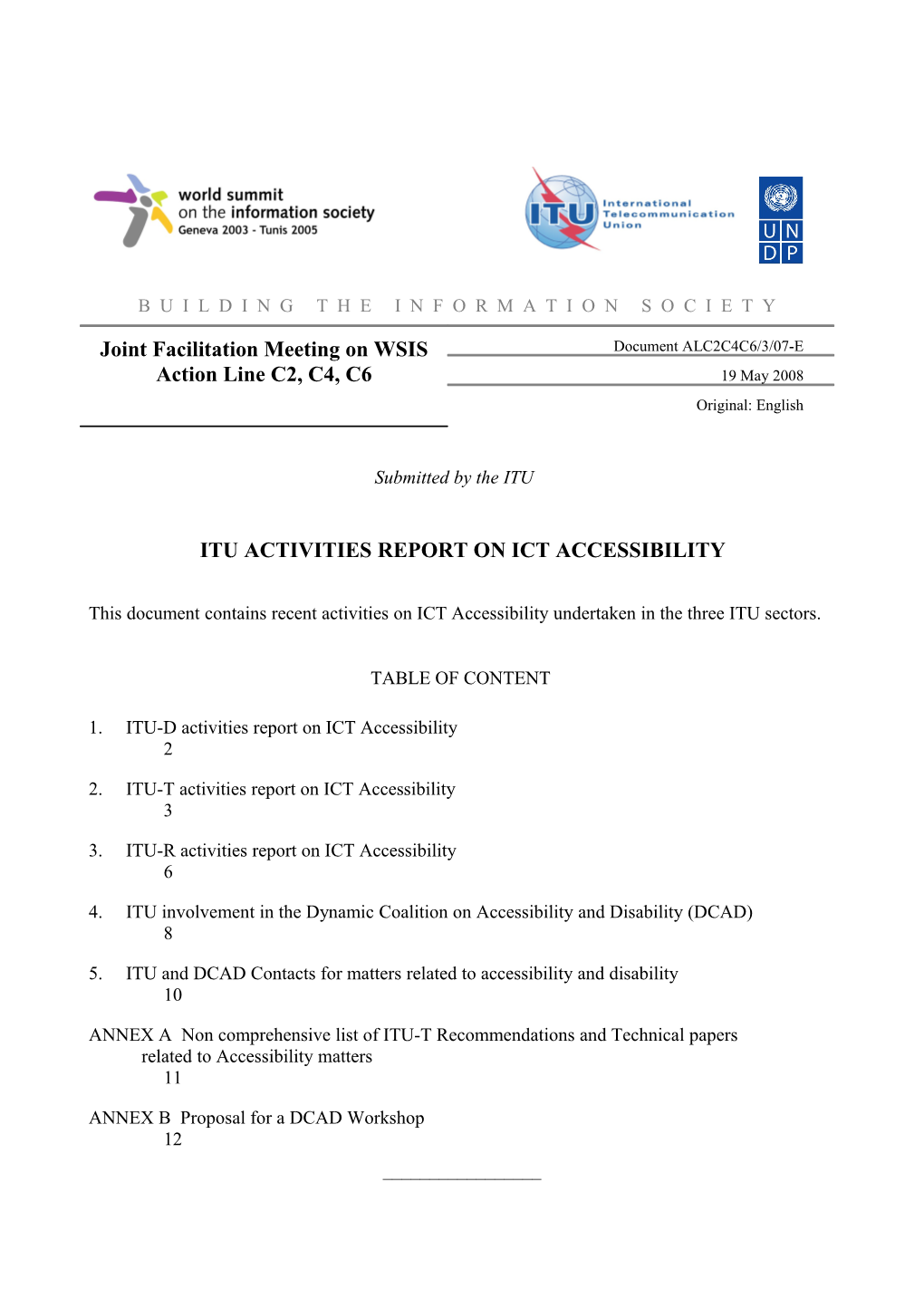 ITU Activities Report on ICT Accessibility