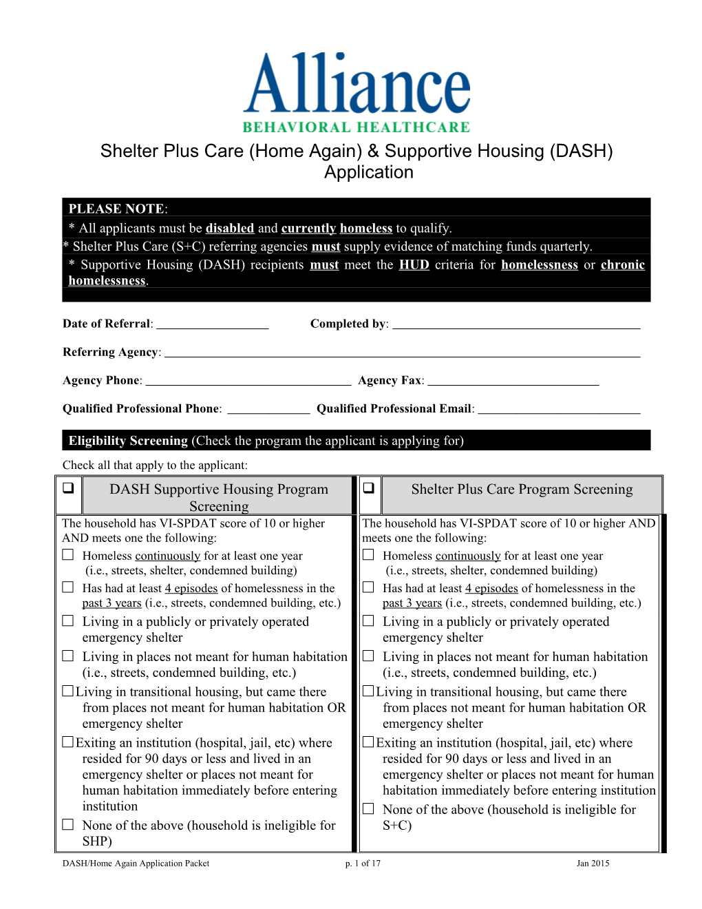 Shelter Plus Care Referral