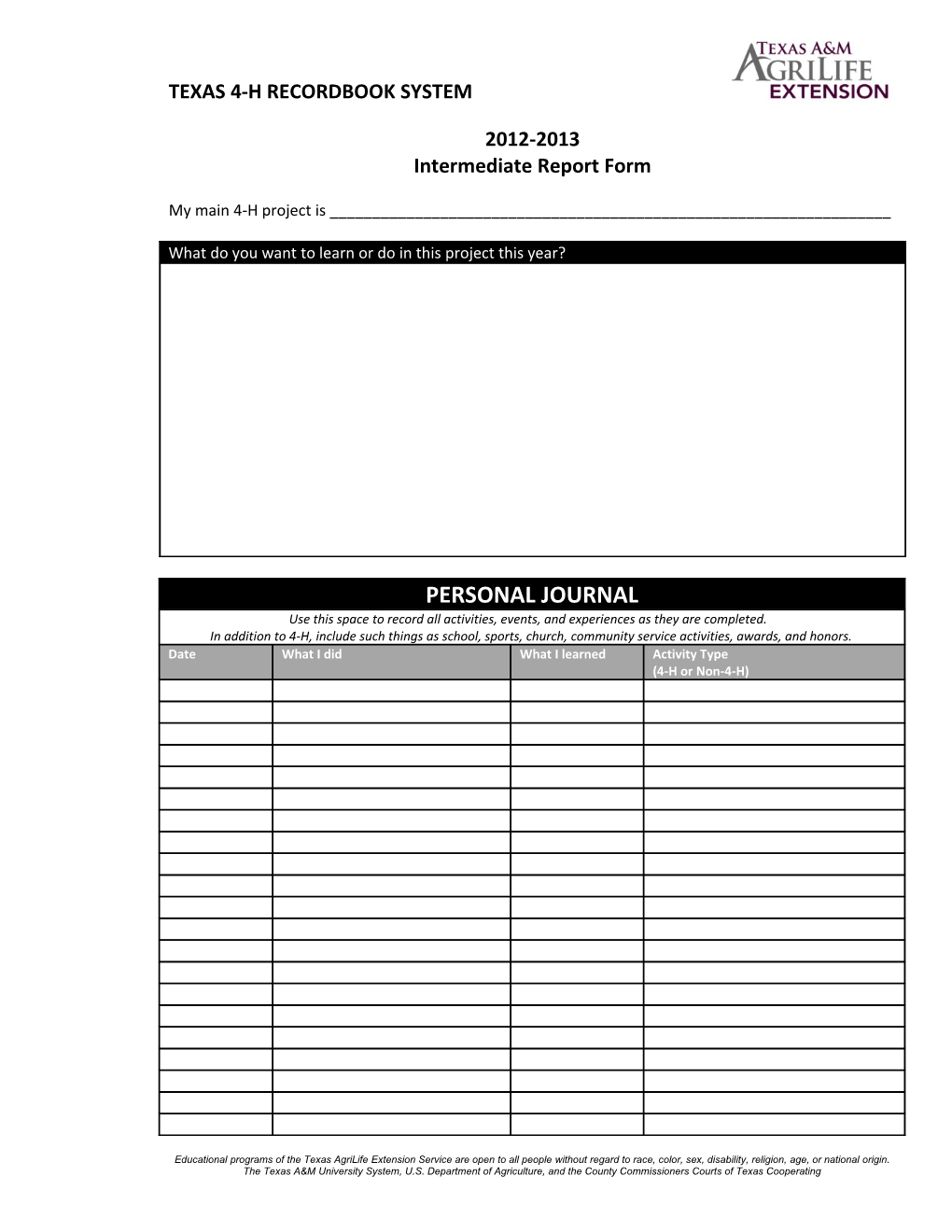 Texas 4-H Recordbook System