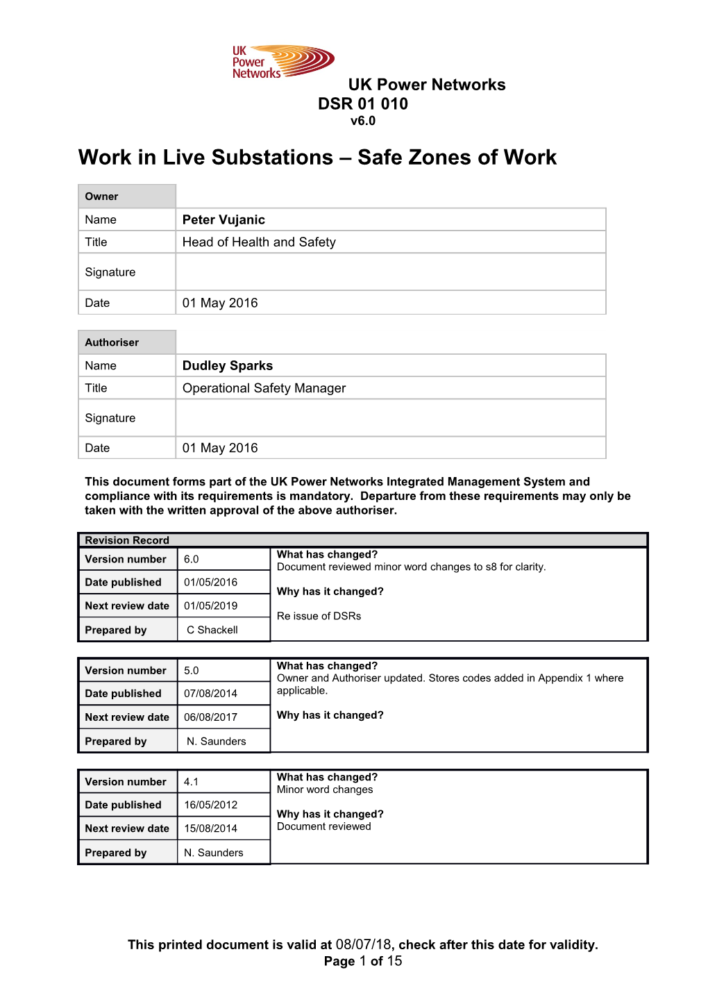 DSR 01 010 Work in Live Substations - Safe Zones of Work