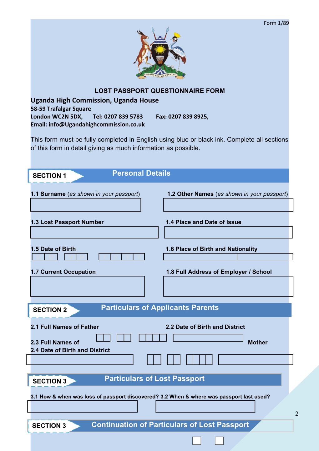 Lost Passport Questionnaire Form