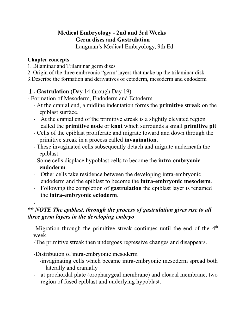 Medical Embryology - 2Nd and 3Rd Weeks