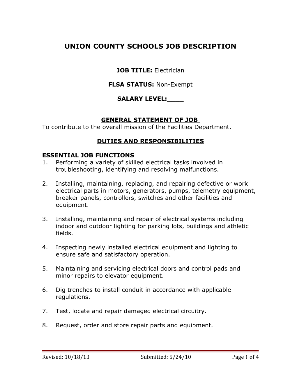 Union County Schools Job Description
