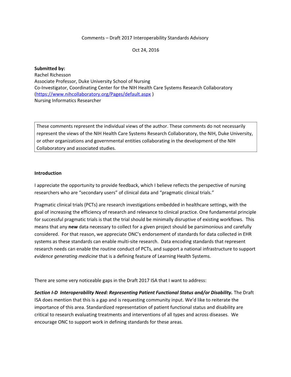 Comments Draft 2017 Interoperability Standards Advisory