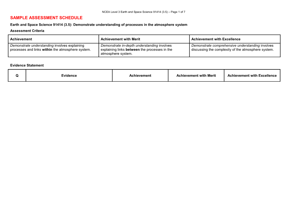 91414 Sample Assessment Schedule