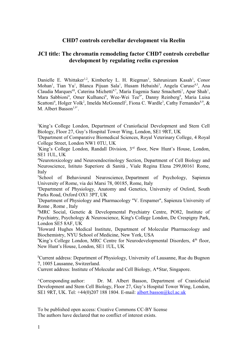 CHD7 Controls Cerebellar Development Via Reelin