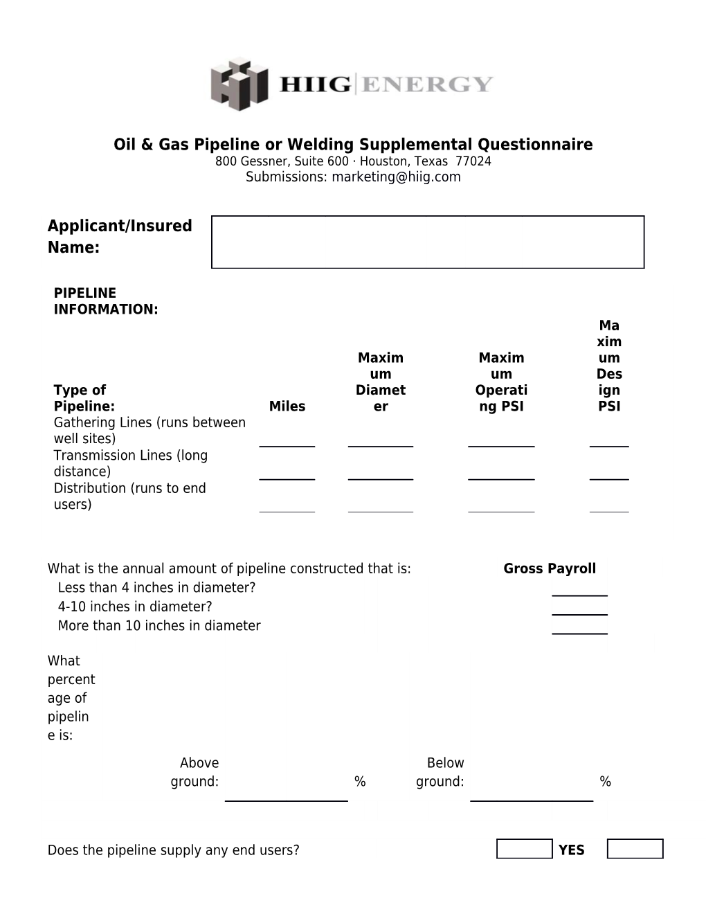 Oil & Gas Pipeline Or Welding Supplemental Questionnaire