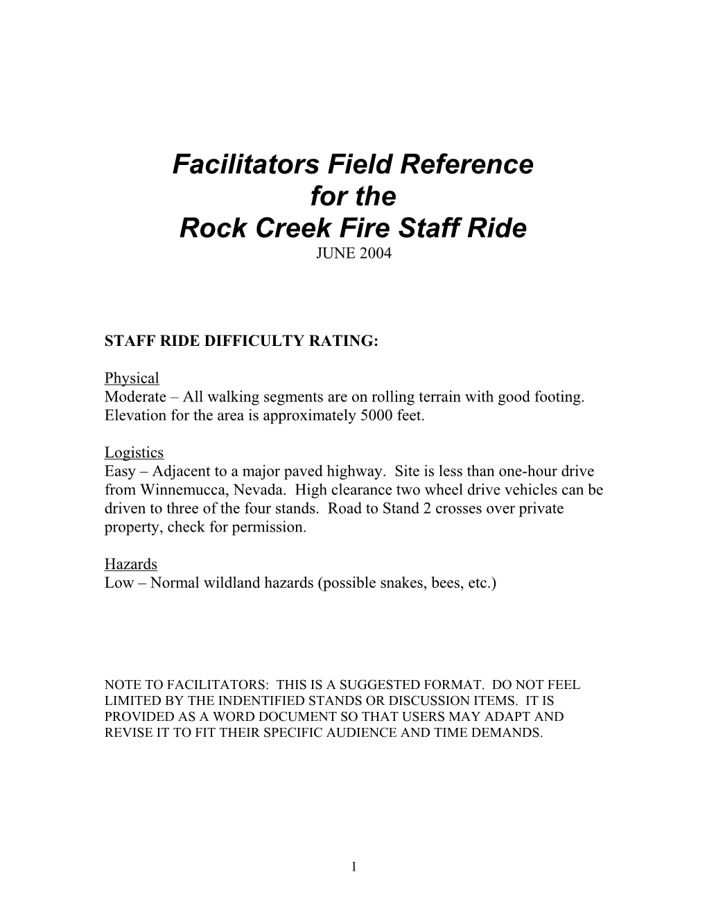 Facilitators Field Reference s1