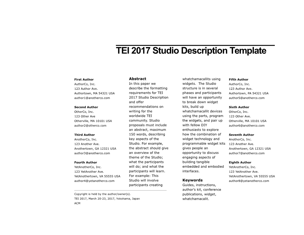 TEI 2017 Studio Description Template