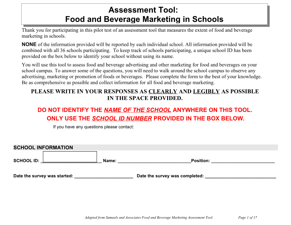 Environmental Assessment Tool School Site Visits